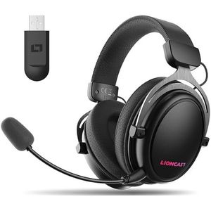 Lioncast LX80 Gaming Headset met microfoon Wireless [40 uur batterij] - compatibel met PS5, Nintendo Switch, Switch 2, Xbox - Gaming Headset PC - Hoofdtelefoon Draadloze Bluetooth