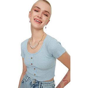 TRENDYOL Geplooide gebreide damesblouse, blauw, XS