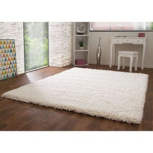 Hoogpolig tapijt Pindos in wit, wollig, Ökotex gecertificeerd, woonkamer, grootte: 80x150 cm