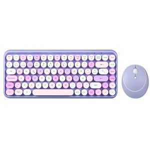 Perixx PERIDUO-713 Set met muis en mini-toetsenbord, draadloos, 2,4 GHz, ronde toetsen, retrostijl, voor pc en tablet, pastelpaars, Spaans QWERTY.