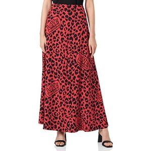 Love Moschino Dames lopng rok met dierenprint, rood/zwart, 46