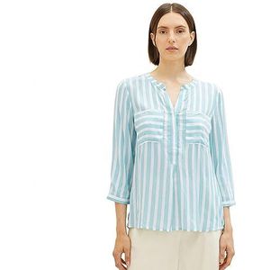 TOM TAILOR Damesblouse met strepen en borstzakken, 32606 - Teal Offwhite Vertical Stripe, 34