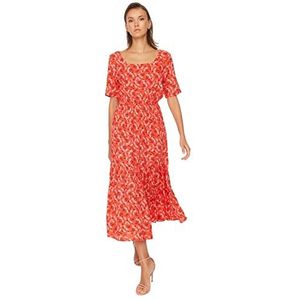 Trendyol Midi A-lijn jurk voor dames, granaatappelbloem, 38, Granaatappel Bloem, 64