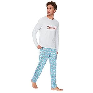 Trendyol Dames man met slogan gebreide pyjamaset, multi-kleur, L (Pack van 2), Meerkleurig, L