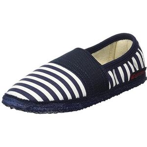 GIESSWEIN Baben Pantoffels voor volwassenen en kinderen, comfortabele uniseks pantoffels, gestreepte katoenen slipper, elastiek, donkerblauw, 26 EU