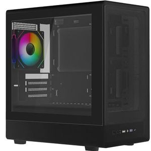 Noua Nexus PK200, compacte MicroATX gaming-behuizing, PWM ARGB, Micro Tower met USB 3.0, frontnet en zijkanten van gehard glas, zwart