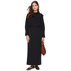 Trendyol Rechte maxi-jurk met lange mouwen voor dames, casual/casual, normale hijab-jurk, zwart, 34