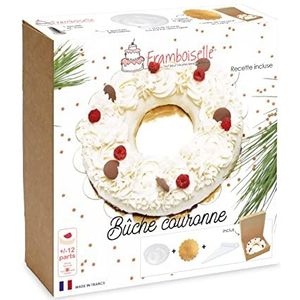 Framboiselle - Set kerstkrans, dessert van origineel en trendy kersthout, met savarinvorm, taartstandaard, spuitzak, recept, bakdecoratie, gemaakt in Frankrijk, FRA9749