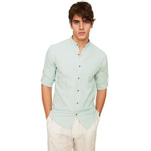 Trendyol Heren Green Basic Judge Collar Apolfent Slim Fit Shirt met lange mouwen, XXL