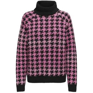 ONLY Onlberta Ls Jq Rollneck KNT Gebreide trui voor dames, zwart/patroon: fushsia paars/azelea roze, S