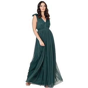 Maya Deluxe Maxi-jurk voor dames, met ruches, schouderdetail, bruidsmeisje, smaragdgroen, 20