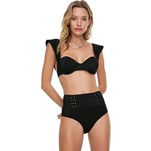 Trendyol Dames Eyelband gedetailleerde hoge taille bikini bottoms, zwart, 34