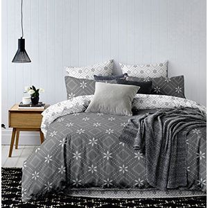 Beddengoed met één of twee kussenslopen 80 x 80 wit grijs antraciet grafiet staal geometrisch patroon dekbedovertrek microvezel beddengoedset white grey antraciet staal Hypnosis Collection Snowy Night