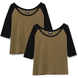 Urban Classics Dames T-shirt (verpakking van 2), Multicolor (olijf/zwart (verpakking van 2) 00868), XS