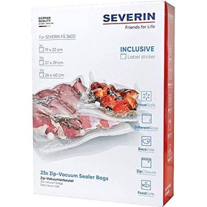 SEVERIN ZB 3619 Vacuümzakken met rits, voordeelverpakking, voor vacuümverpakker, 25 stuks in verschillende maten