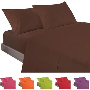 ECOMMERC3 Beddengoedset, 4-delig, voor bedden van 180 cm, gemaakt in Spanje, beddengoed met hoeslaken, dekbedovertrek en 2 kussenslopen, 45 x 100 cm, bruin