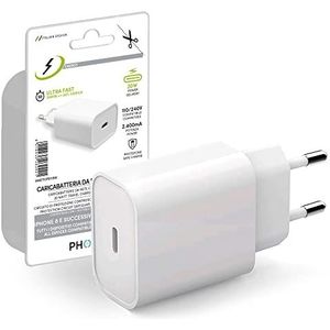 USB C oplader 20W Phonix Italia - universele voeding, snellader voor Apple iPhone 14 13 12 11 X Pro Max Mini en voor Samsung Huawei met Plug Type-C - oplader PD mobiele telefoon [geen kabel]