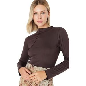 Trendyol Dames getailleerde Basic staande kraag gebreide blouse, BRON, XS