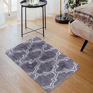 Hihoddy Shag-tapijt, modern pluizig pluche tapijt voor binnen, extra zacht en comfortabel tapijt, geometrische Marokko tapijten voor slaapkamer en woonkamer, grijs, 60 x 90 cm
