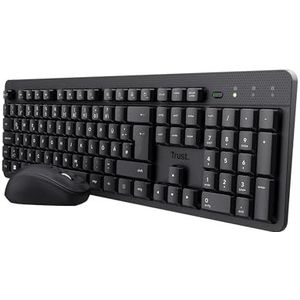 Trust Ymo II Stil toetsenbord muis set draadloos Duitse QWERTZ lay-out, platte toetsen, spatwaterdicht, tweehandig draadloze muis 800-1600 DPI, een USB-ontvanger, voor pc, computer, laptop, Mac