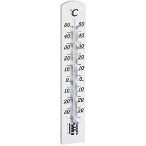 TFA Dostmann Analoge binnenthermometer, 12.1003.09, kamerthermometer, hoge nauwkeurigheid, beukenhout, wit, (L) 31 x (B) 16 x (H) 180 mm