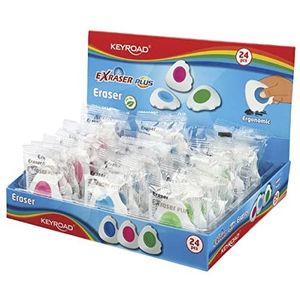 KEYROAD Gum EXRASER PLUS/gum voor potlood en kleurpotloden, 24 stuks, verpakt in display/mix van kleuren/ideaal voor school en kantoor