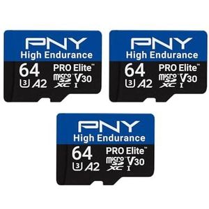 PNY - PRO Elite - microSDXC Geheugenkaart - 64 GB - C10 U3 V30 A2 - Tot 100 MB/s Lezen