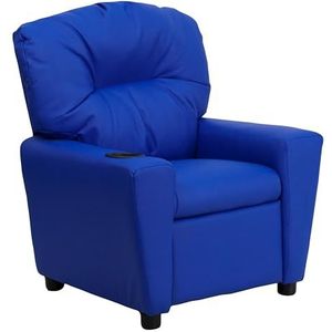 Flash Furniture Contemporary Kids Recliner met bekerhouder, hout, blauw vinyl, 66,04 x 53,34 x 53,34 cm