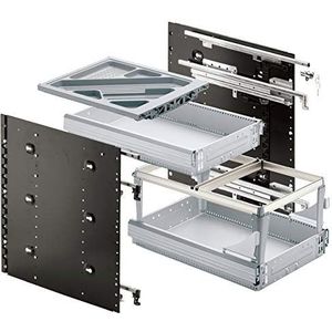 HETTICH 9081714 Systema Top 2000 snelmontageset SIL-systeem met over-/volledige uitschuiving voor rolcontainer, inbouwdiepte 530 mm, staal aluminium-effect, zilver