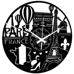 Instant Karma Clocks wandklok Frankrijk stad Parijs reizen Eiffeltoren vintage handgemaakt