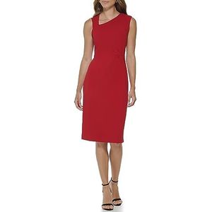 DKNY Women's Sleeveless Asymmetric Neck Scuba Crepe Dress, Scarlet, 4