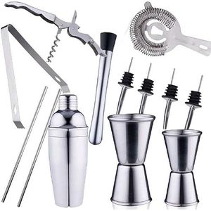 alpina Cocktailset Compleet - 14 Stuks - Cocktailshaker/ Stamper/ Jigger / Etc - RVS