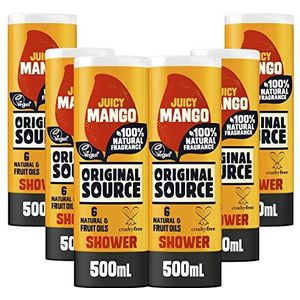 Original Source Mango Douchegel met 100% natuurlijke geur, grote veganistische douchegel, parabenenvrije lichaamsdouchewas, multipack van 6 x 500 ml