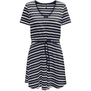 ONLY Onlmay S/S V-hals korte jurk JRS Noos jurk, Night Sky/Stripes: cloud Dancer (Ella), L