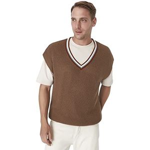 Trendyol Herenvest met V-hals, effen oversized sweatervest, camel, M, Kameel, M