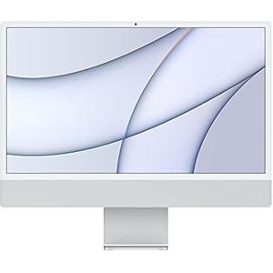 Apple iMac-all-in-one-desktop (2021) met M1-chip: 8 core CPU, 7 core GPU, 24 inch Retina-display, 8 GB RAM, 256 GB SSD-opslag, 1080p FaceTime HD-camera. Werkt met iPhone/iPad; zilver