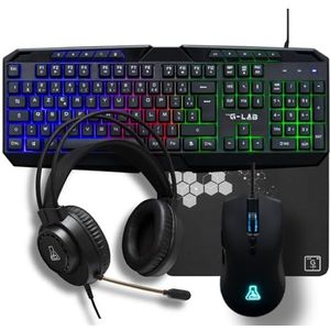 The G-Lab - Combo Natrium - 4-in-1 gaming toetsenbord - Gaming toetsenbord AZERTY USB, RGB, 19 anti-ghosting toetsen, gaming muis 6400 dpi, gaming headset en muismat - PC/PS4/PS5-XBOX