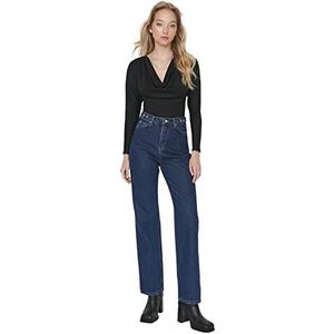 Trendyol Vrouwen normale taille rechte been 90's wijde pijpen jeans, marineblauw, 60