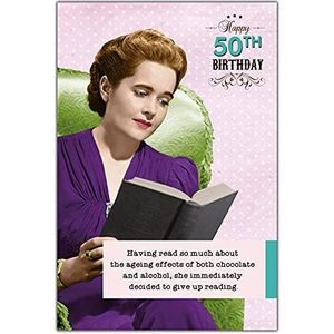 50e verjaardagskaart, dames die lunchlezen, 50e verjaardag, wenskaart, 159x235mm, 50e verjaardagskaart voor vrouwen