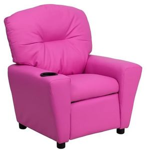 Flash Furniture Hedendaagse kinderfauteuil met bekerhouder, hout, warmroze vinyl, 66,04 x 53,34 x 53,34 cm