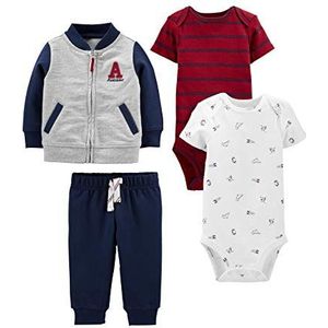 Simple Joys by Carter's baby-jongens 4-delige jas, broek en bodysuit set, Grijs/Marineblauw/Rode Streep/Witte Sport, 24 Months