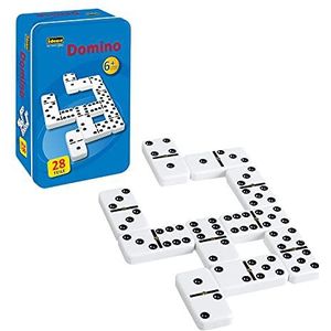Idena Domino 6050012 - spel met 28 stenen, in een metalen doos, met spelhandleiding, legspel voor spannende speelrondes thuis en op reis