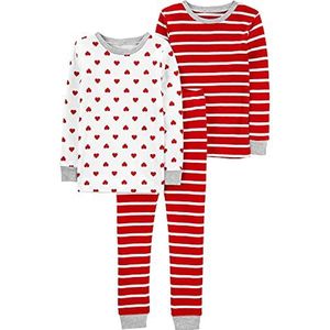 Simple Joys by Carter's Uniseks kinderpyjamaset (Pack van 3), Rode strepen/witte harten, 6 jaar
