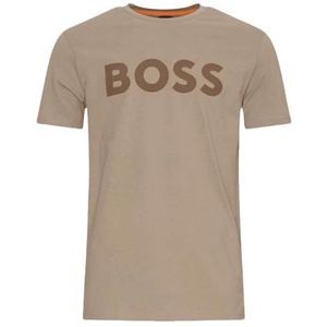 BOSS Heren Thinking 1 T-shirt van katoen-jersey met rubberen logo-print, Open Brown, S