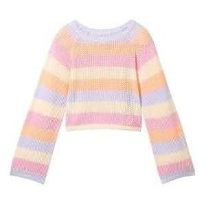 TOM TAILOR meisjes trui, 35620 - Multicolor Bold Crochet Stripe, 128 cm