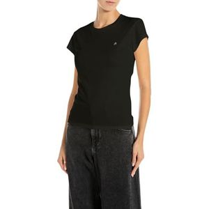REPLAY Dames Skinny Fit Basic T-shirt van katoen, 098 Black, L