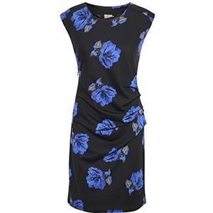 KAFFE Dames-shorts, mouwloos, bodycon, jurk, gevormd, bedrukte ronde hals, zwart/blauwe grote bloem, S
