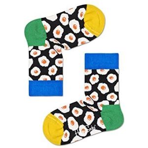 Happy Socks Sunny Side Up Sock, Kleurrijke en Leuke, Sokken voor kinderen, Zwart-Groente-Wit-Geel (0-12M)