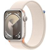 Apple Watch Series 9 (GPS 45 mm) Smartwatch - Kast van sterrenlicht aluminium - Sterrenlicht geweven sportbandje. Conditie bijhouden, Saturatie-app en Ecg-app, Always-on Retina-display, CO₂- neutraal