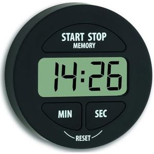 TFA Dostmann digitale timer en stopwatch, 38.2022.01, klein en handig, magnetisch, met geheugenfunctie, zwart, kunststof, (L) 55 x (B) 17 x (H) 55 mm